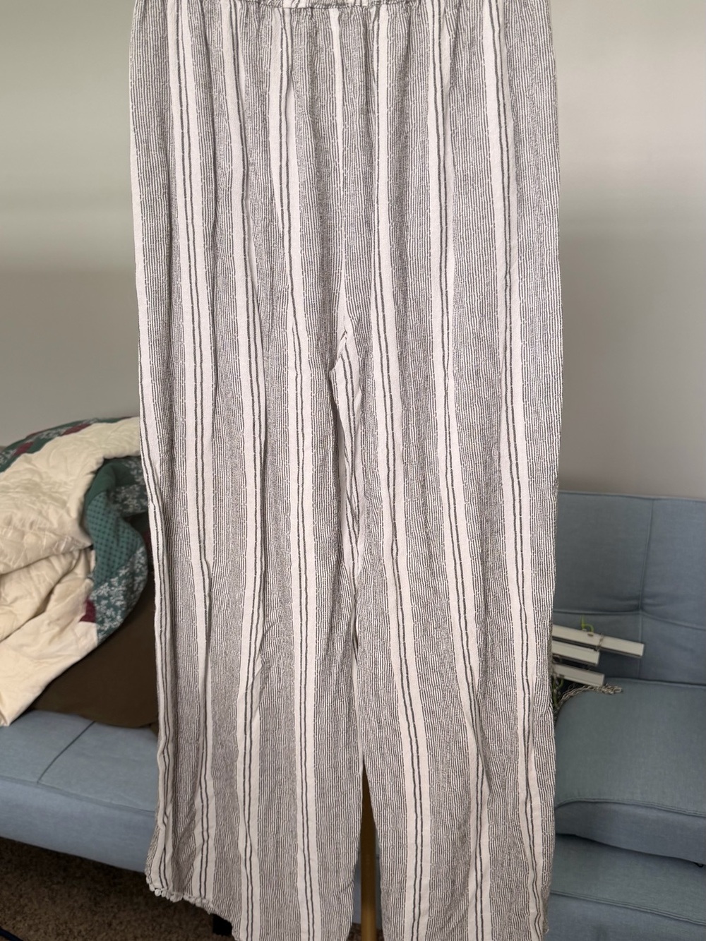 Angie Black and White Striped Wide Flowy Pants - Picture 2 of 6